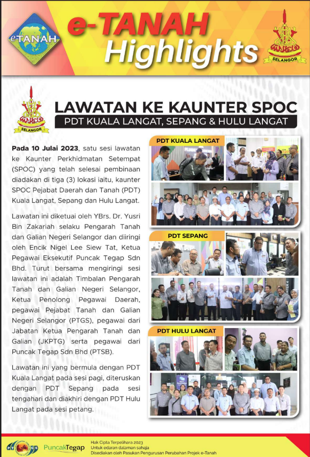 Lawatan ke Kaunter SPOC PDT Kuala Langat, Sepang dan Hulu Langat